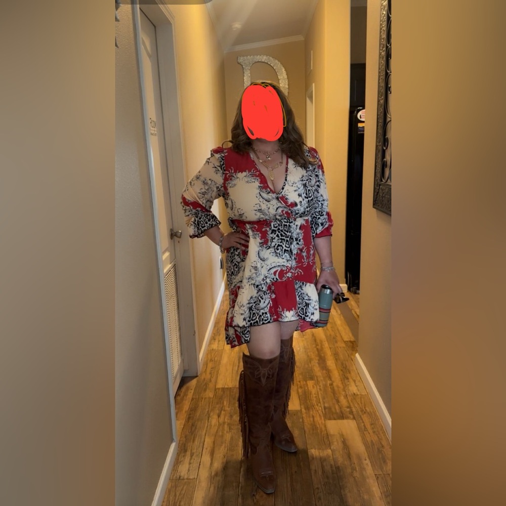 SHEIN Red and Black Abstract Dress